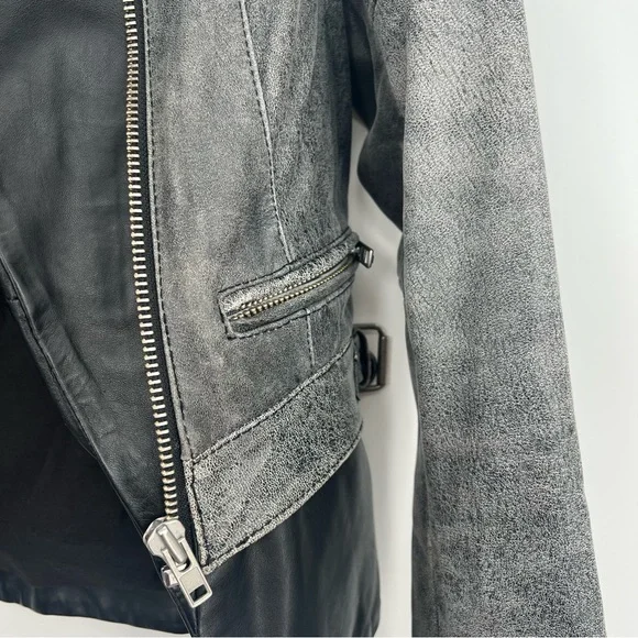 Muubaa Crackle Black Lamb Leather Biker Motorcycle Jacket Quilted Zip Up 6 - Picture 7 of 16